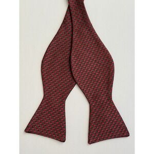 DAVID DONAHUE Men's Adjustable Red Gray Geometric Bow Tie 100% Silk USA Made EUC